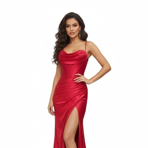 New Sheath Solid Red Carpet Dress w/ Sweetheart Neck & Lace Up Back TC TL3053L - Picture 1 of 8